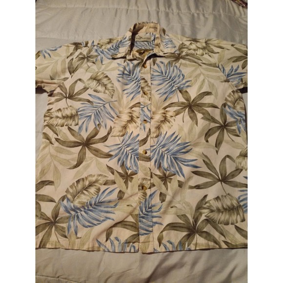 Two Paddles mens Hawaiian Floral Print Mens Shirt Made in Hawaii Size Large - Picture 1 of 6